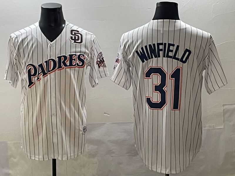 Men 2025 San Diego Padres #31 Winfield White Stripe Throwback Game Nike MLB Jersey style 9
